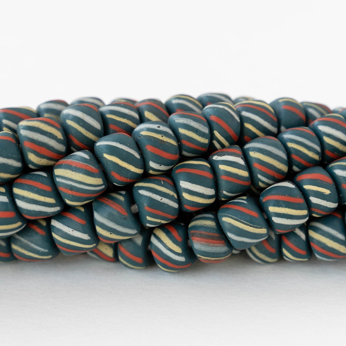 8mm Java Tube Beads - Teal with Stripes - Whole or Half Strand