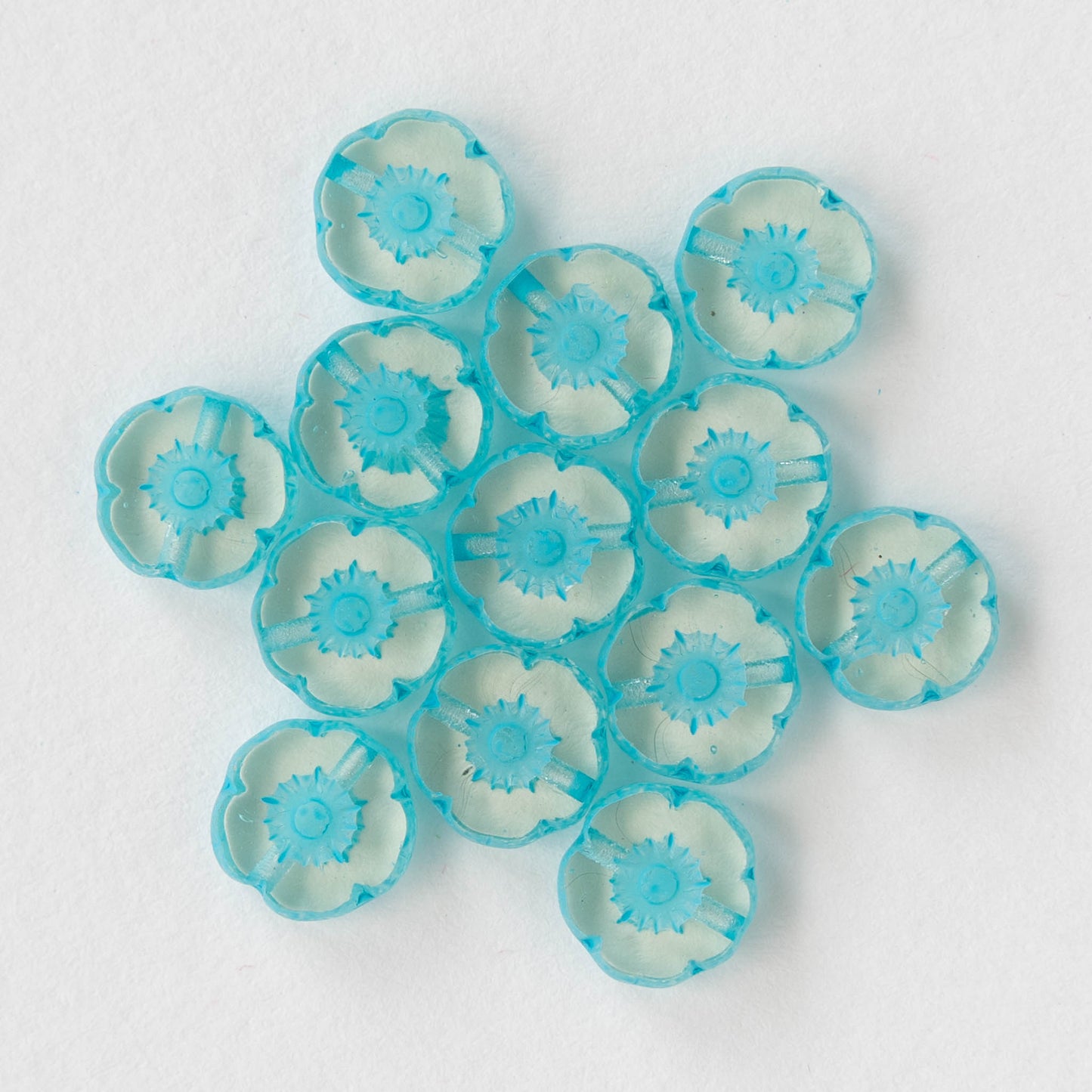 8mm Flower Beads - Crystal with Aqua -20 Beads