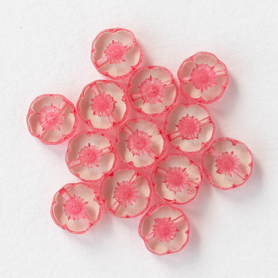 8mm Flower Beads - Crystal with Coral -20 Beads