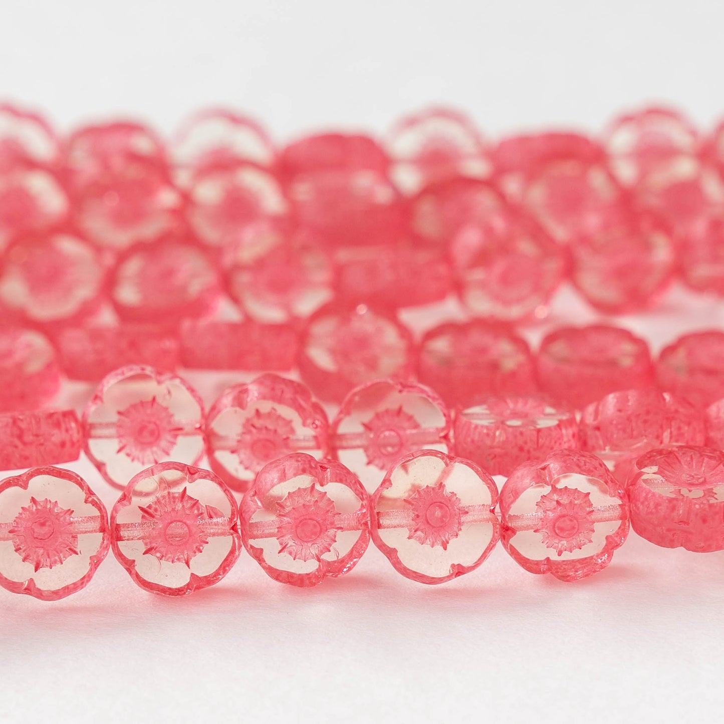 8mm Flower Beads - Crystal with Coral -20 Beads