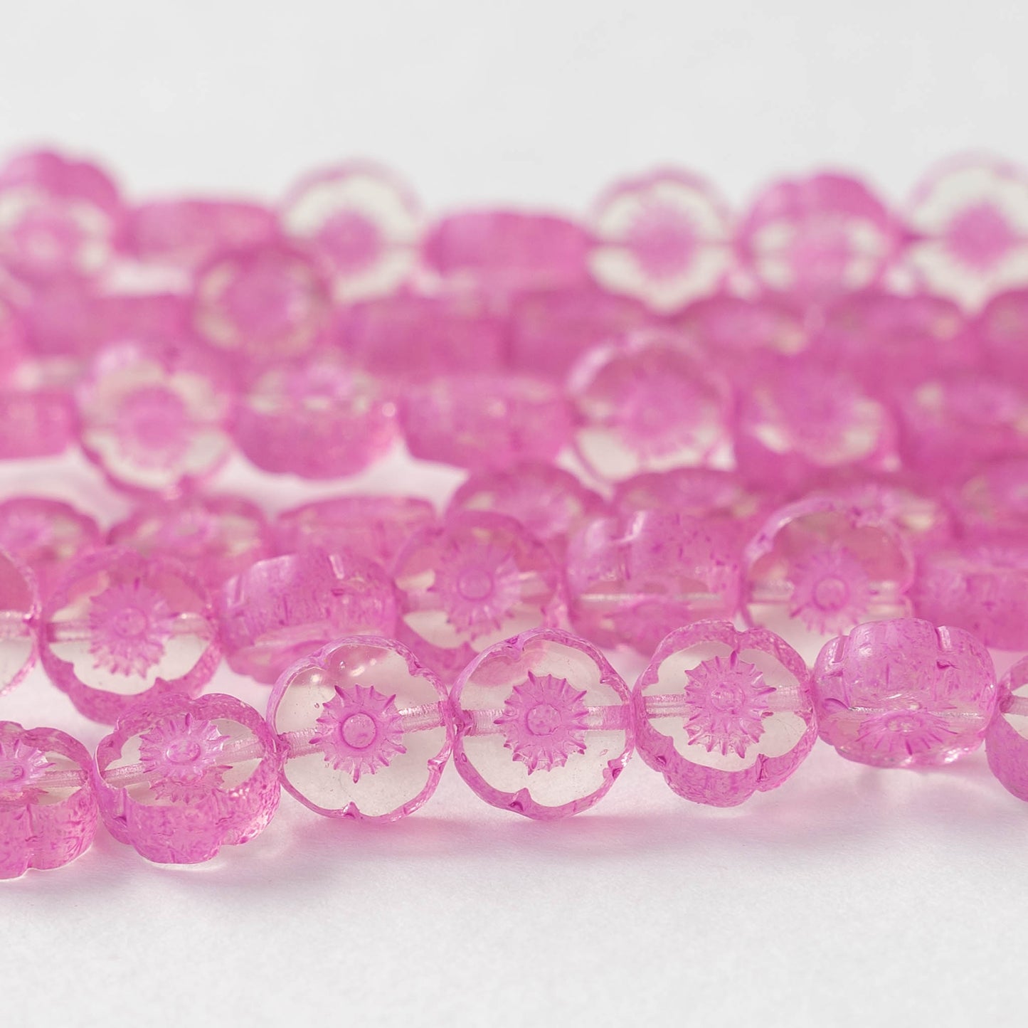 8mm Flower Beads - Crystal with Pink -20 Beads