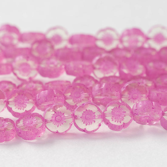 8mm Flower Beads - Crystal with Pink -20 Beads
