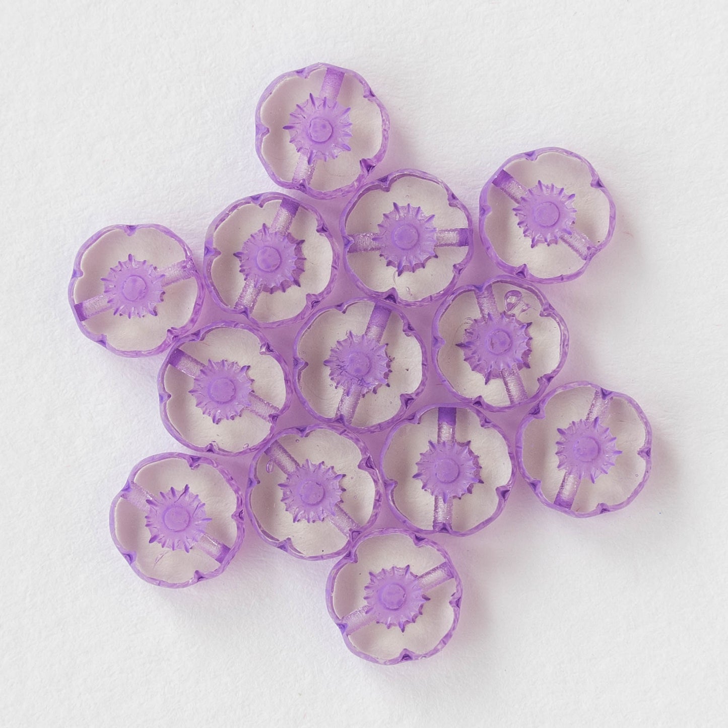 8mm Flower Beads - Crystal with Lavender -20 Beads