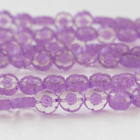 8mm Flower Beads - Crystal with Lavender -20 Beads