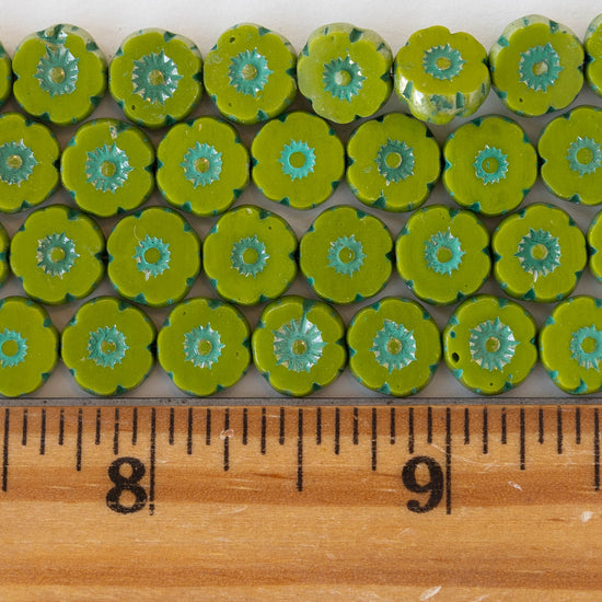 9mm Flower Beads - Opaque Lime Green - 20 beads