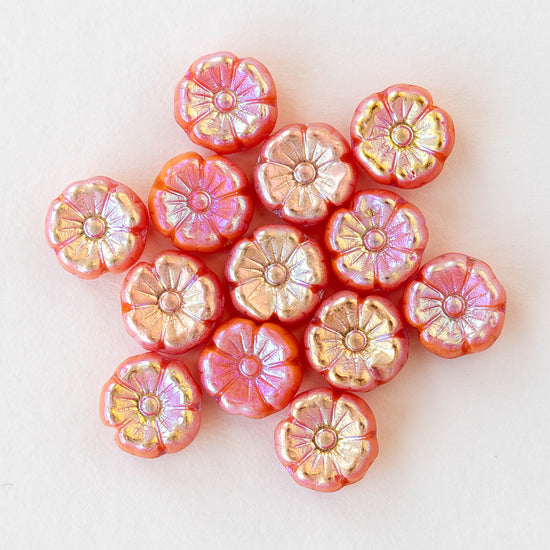 9mm Flower Beads - Opaque Orange AB  - 20 beads