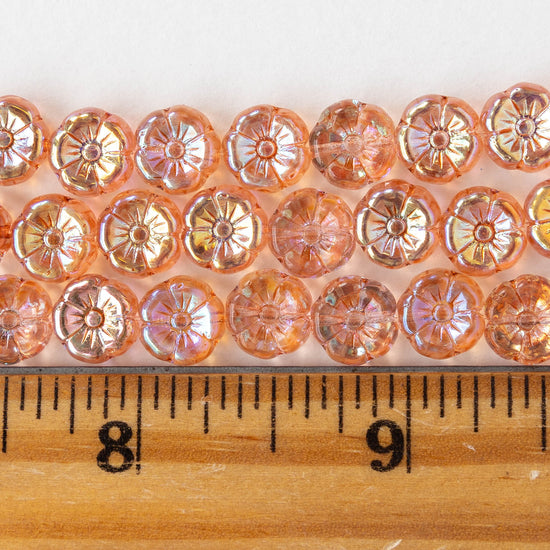 9mm Glass Flower Beads - Peach AB - 20 Beads