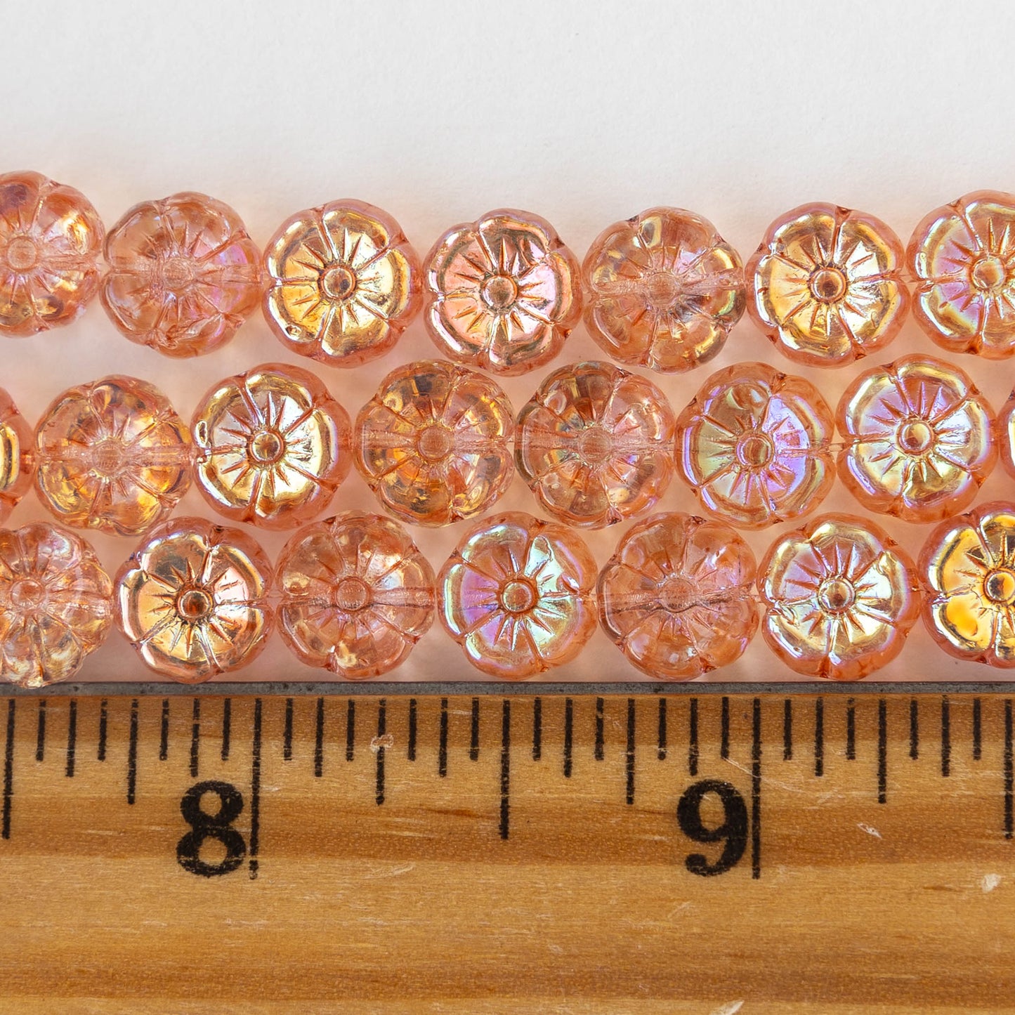 9mm Flower Beads - Peach AB  - 20 beads