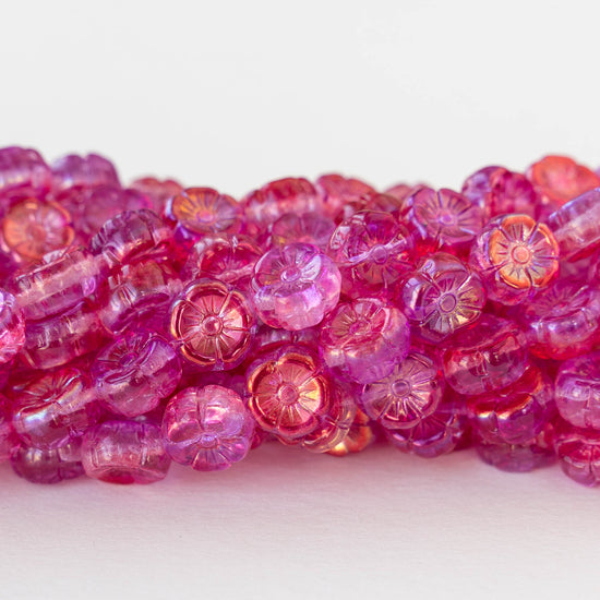 9mm Flower Beads - Magenta AB  - 20 beads