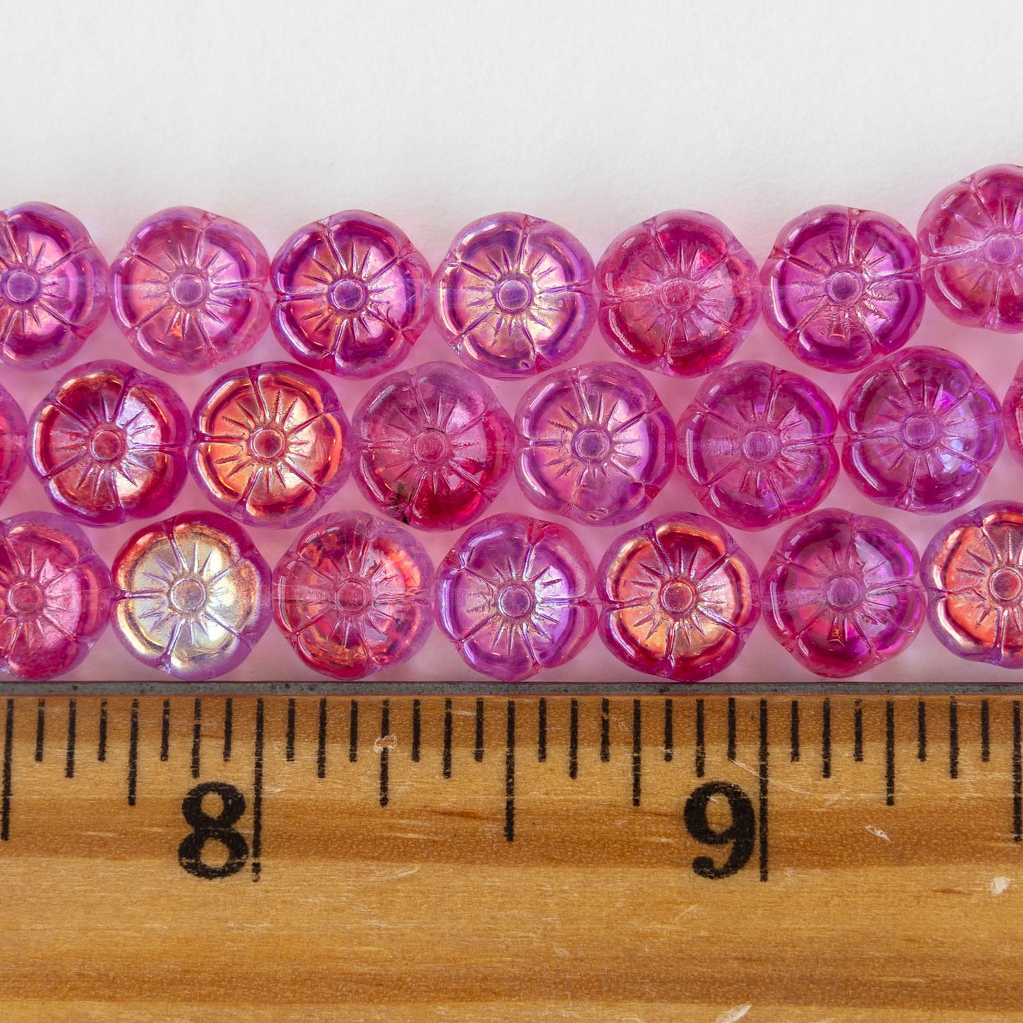 9mm Flower Beads - Magenta AB  - 20 beads