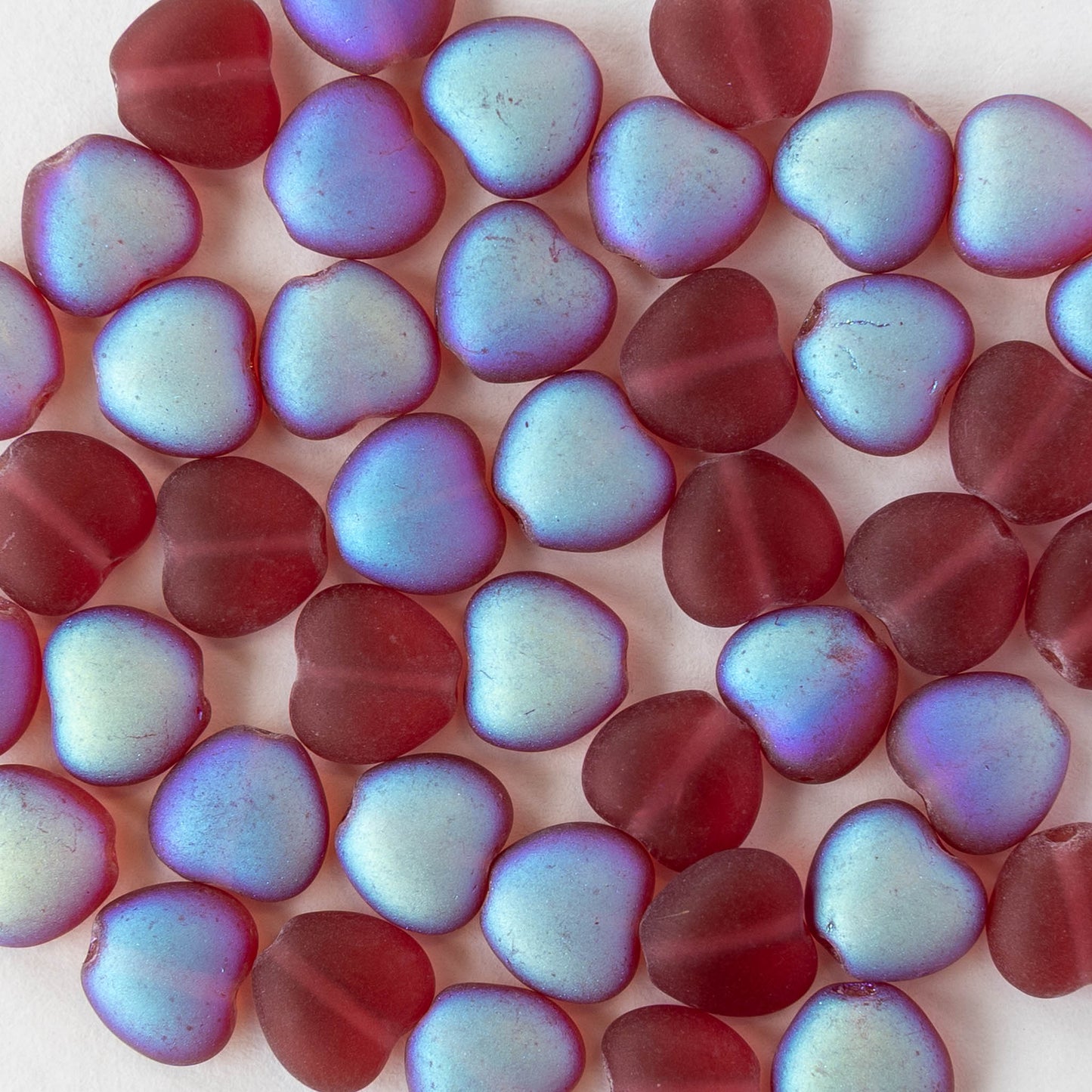 8mm Glass Heart Beads - Matte Fuchsia AB - 50 hearts