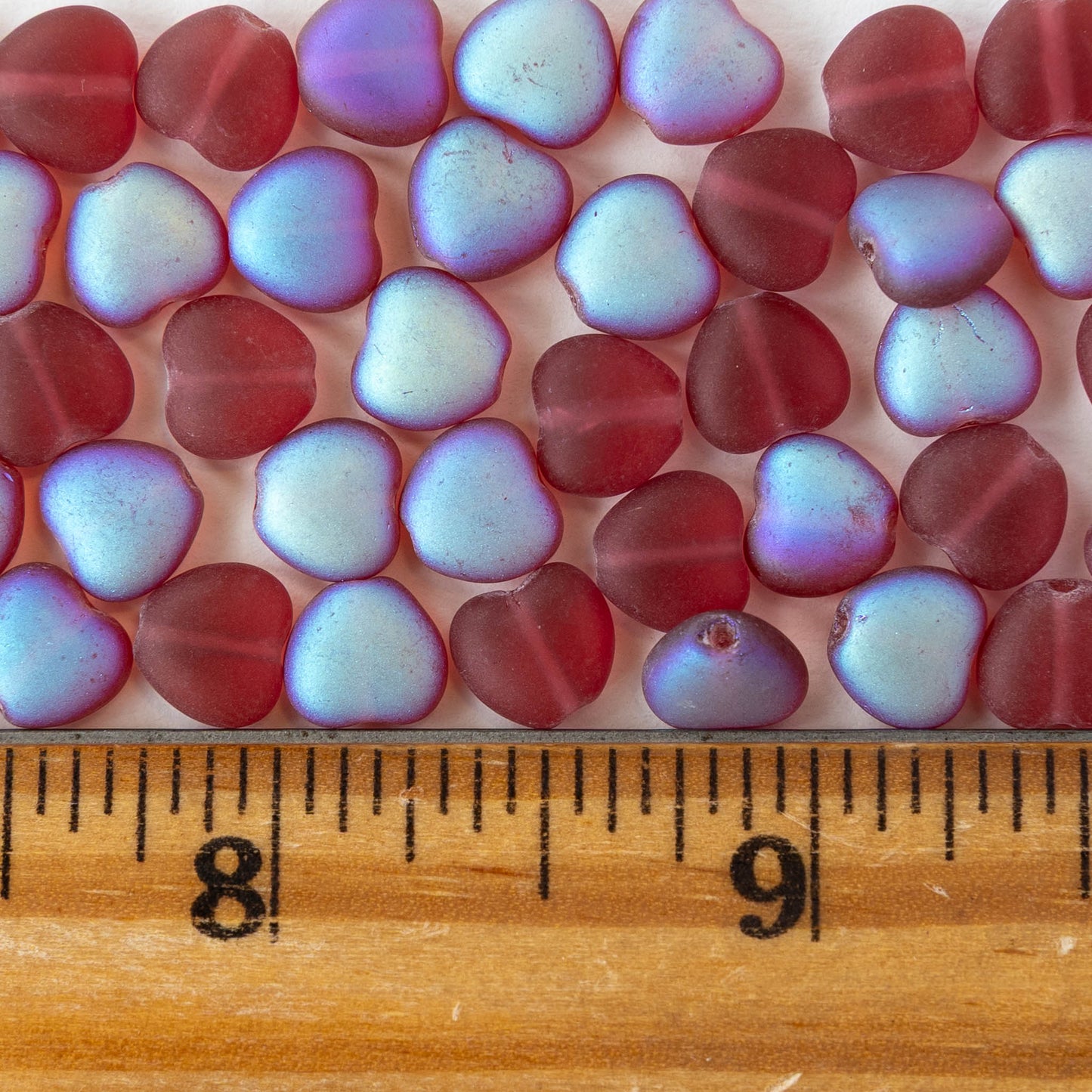8mm Glass Heart Beads - Matte Fuchsia AB - 50 hearts