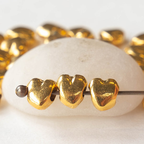 7x8mm Mykonos Metal Heart Beads - Gold - 4 beads