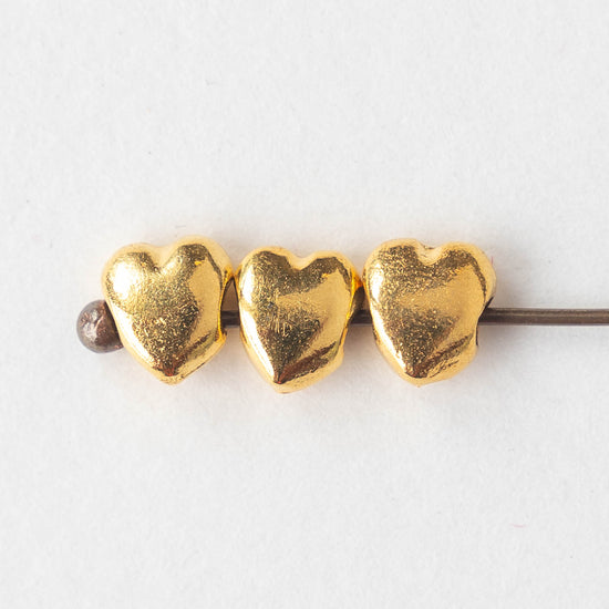 7x8mm Mykonos Metal Heart Beads - Gold - 4 beads