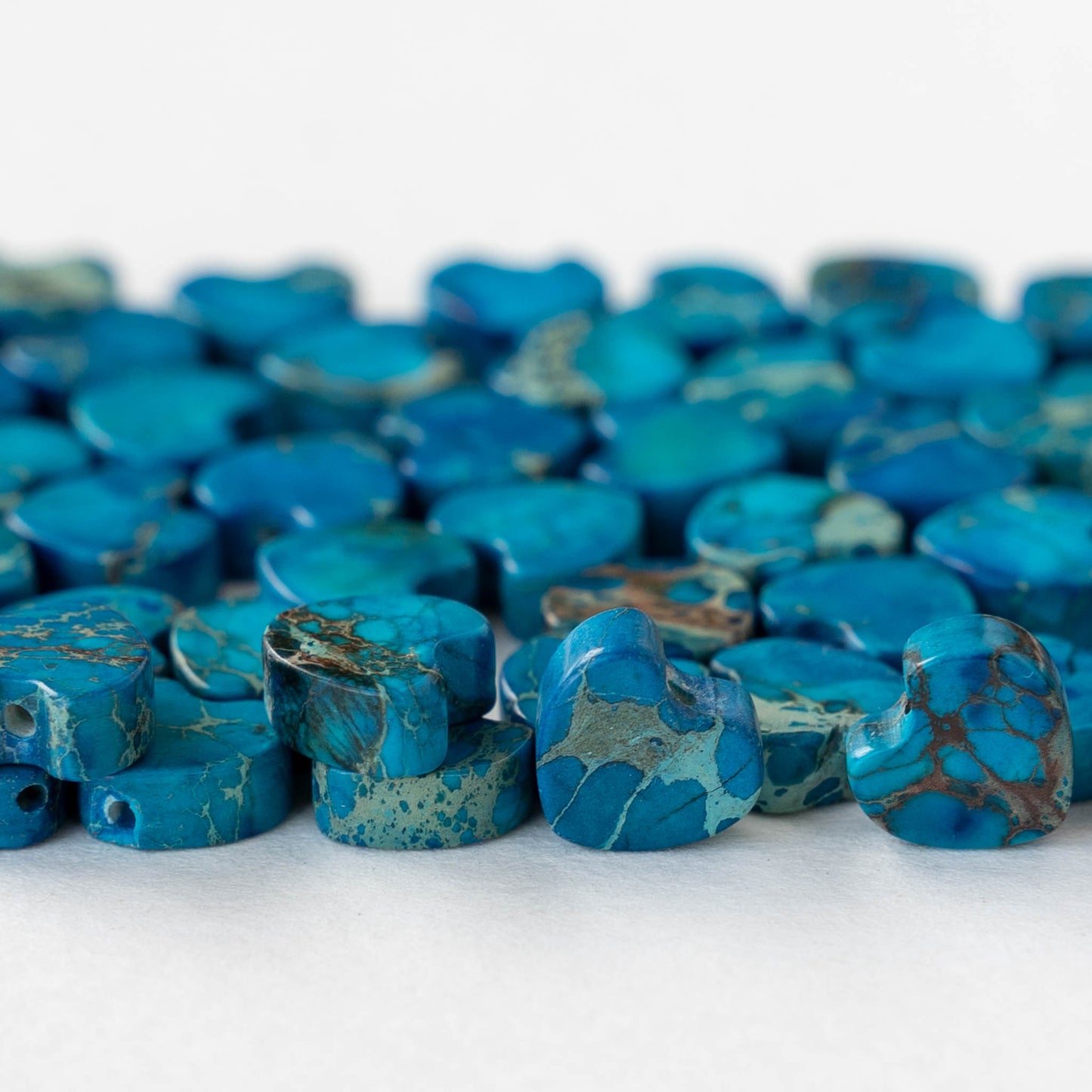 8mm Impression Jasper Heart Beads - Blue - 12 beads