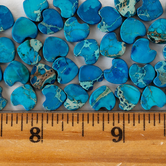 8mm Impression Jasper Heart Beads - Blue - 12 beads