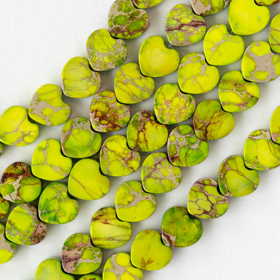 8mm Impression Jasper Heart Beads - Lime Green - 12 beads