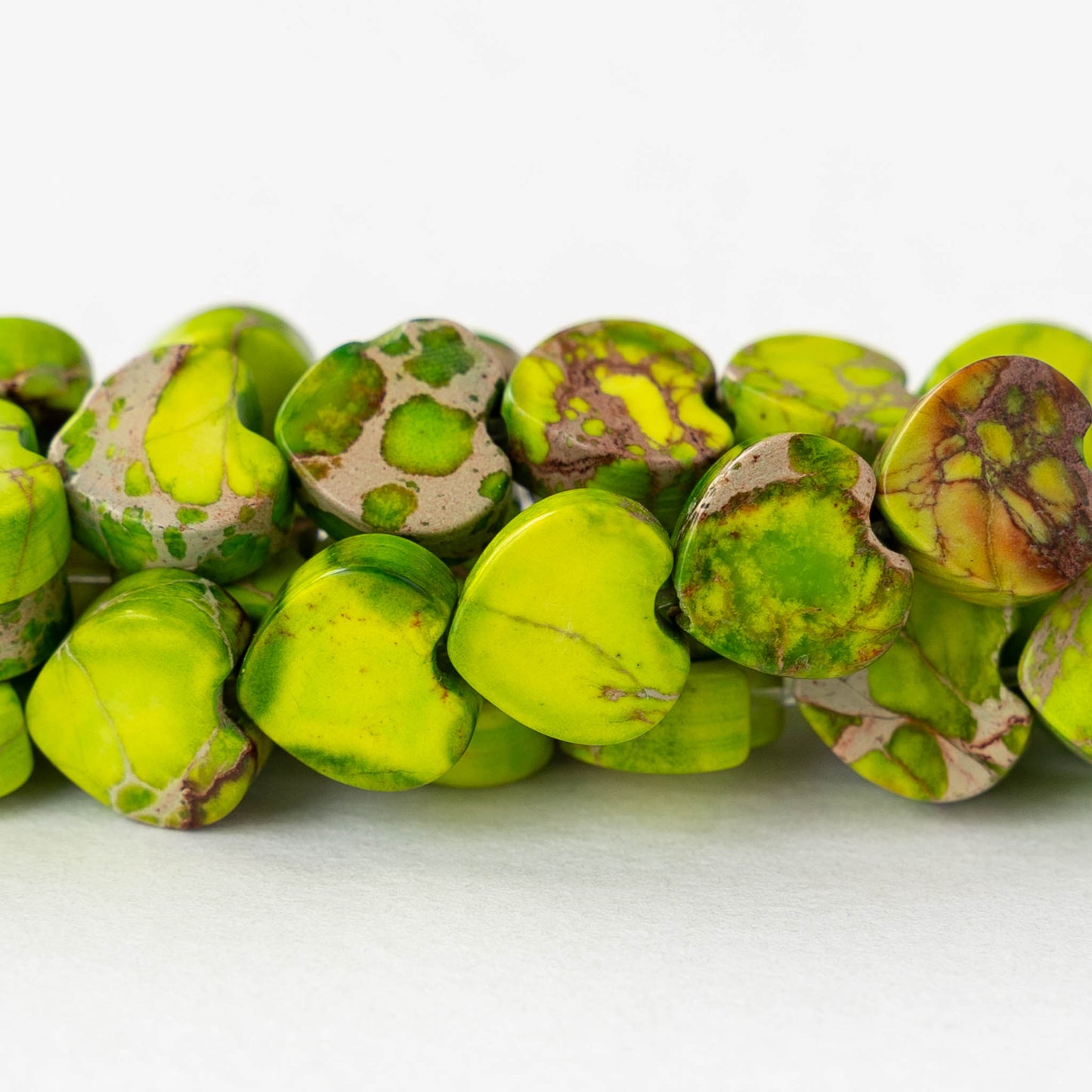 8mm Impression Jasper Heart Beads - Lime Green - 12 beads