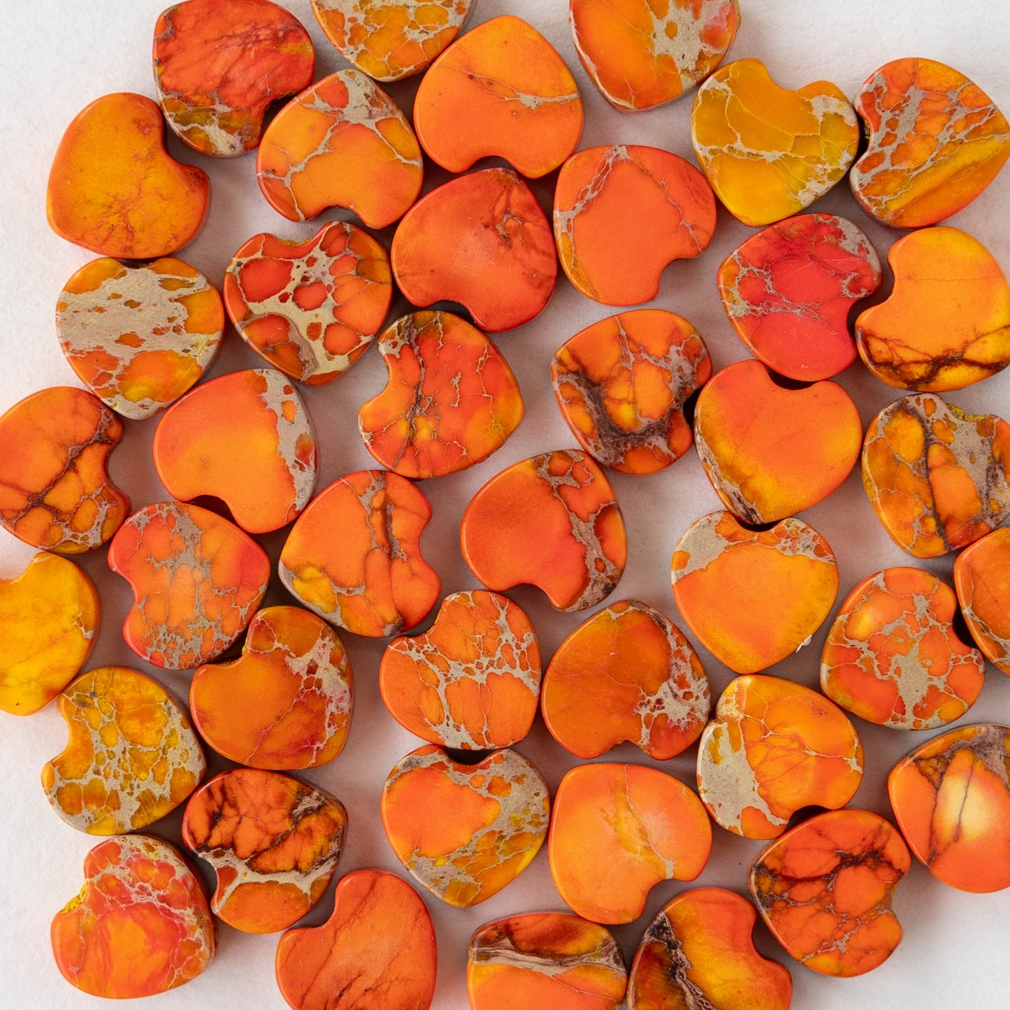 8mm Impression Jasper Heart Beads - Orange - 12 beads