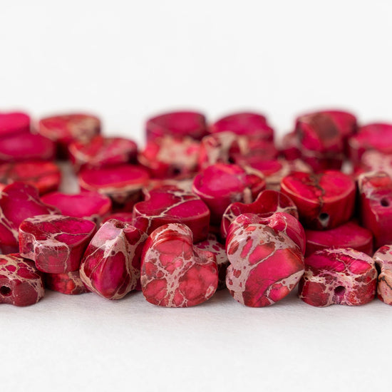 8mm Impression Jasper Heart Beads - Pink - 12 beads