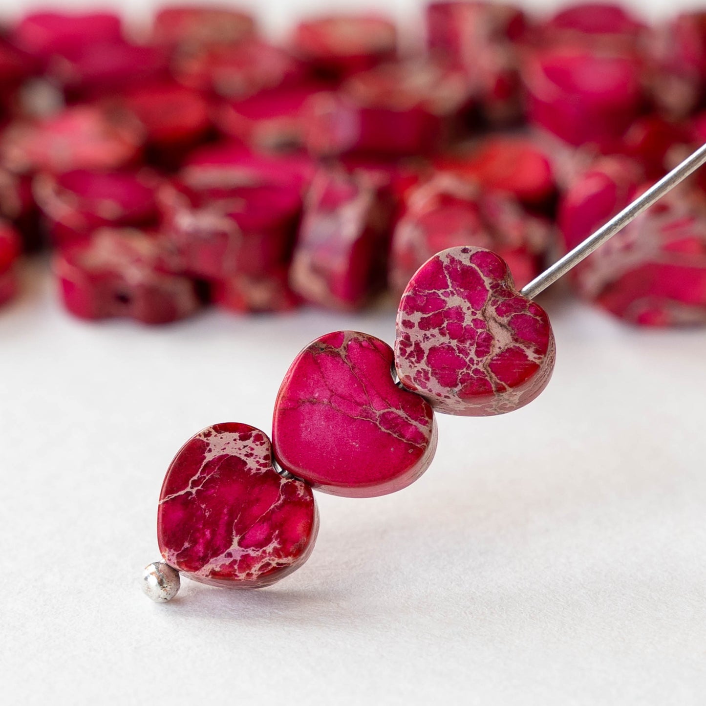 8mm Impression Jasper Heart Beads - Pink - 12 beads