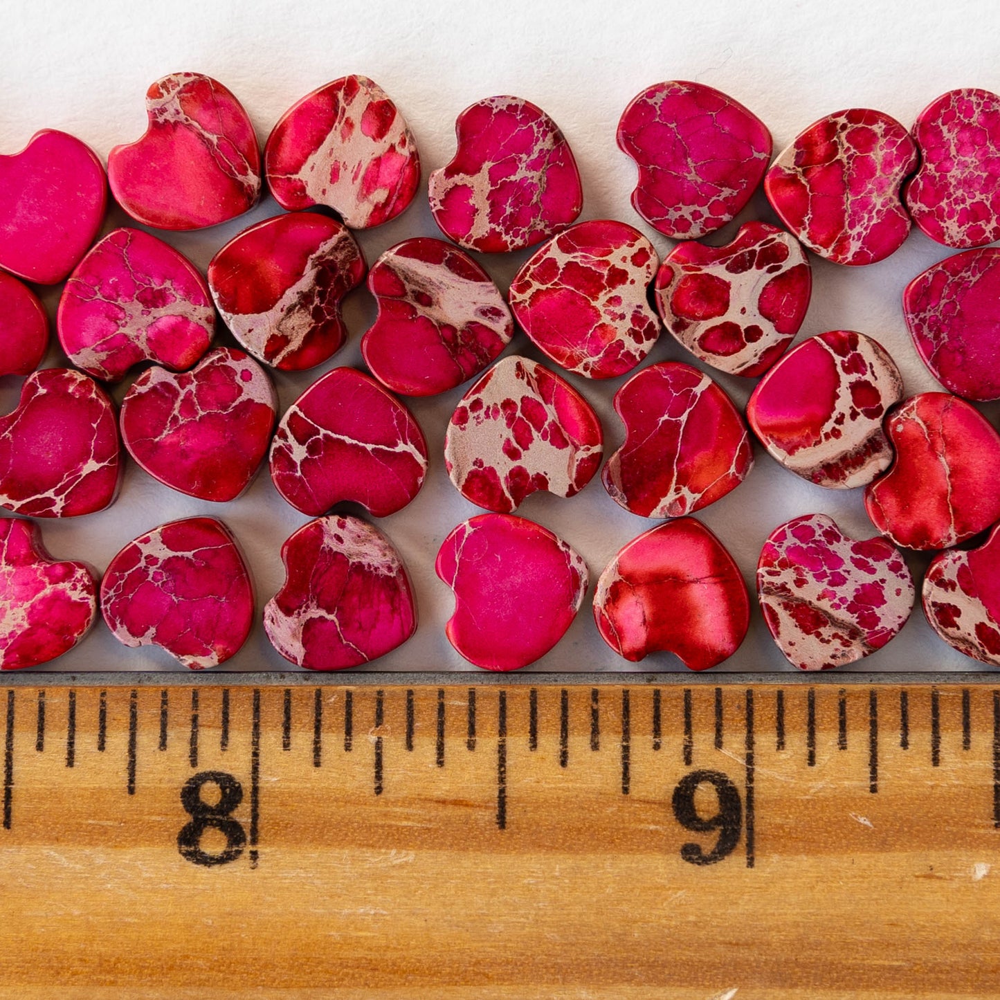 8mm Impression Jasper Heart Beads - Pink - 12 beads