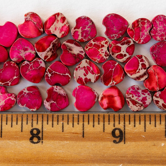 8mm Impression Jasper Heart Beads - Pink - 12 beads