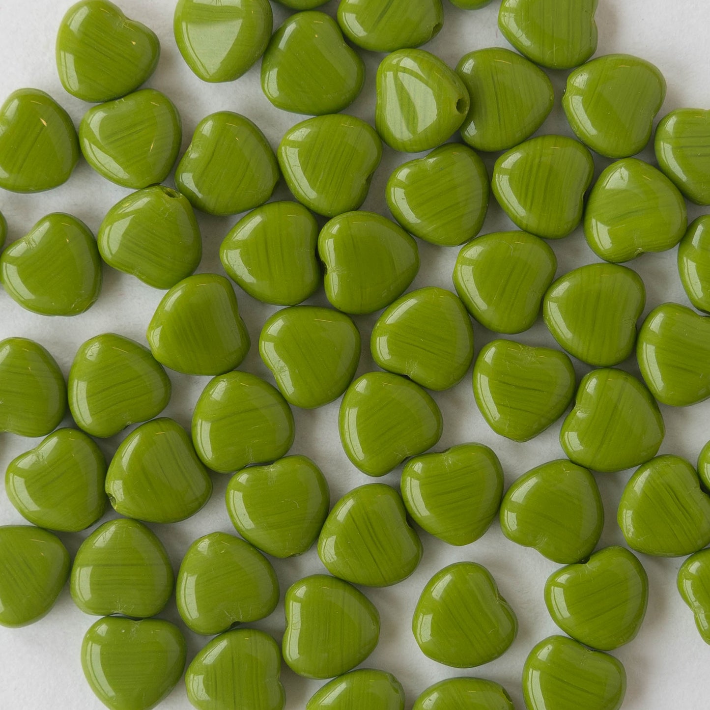 8mm Heart Beads - Opaque Olive Green - 20 hearts