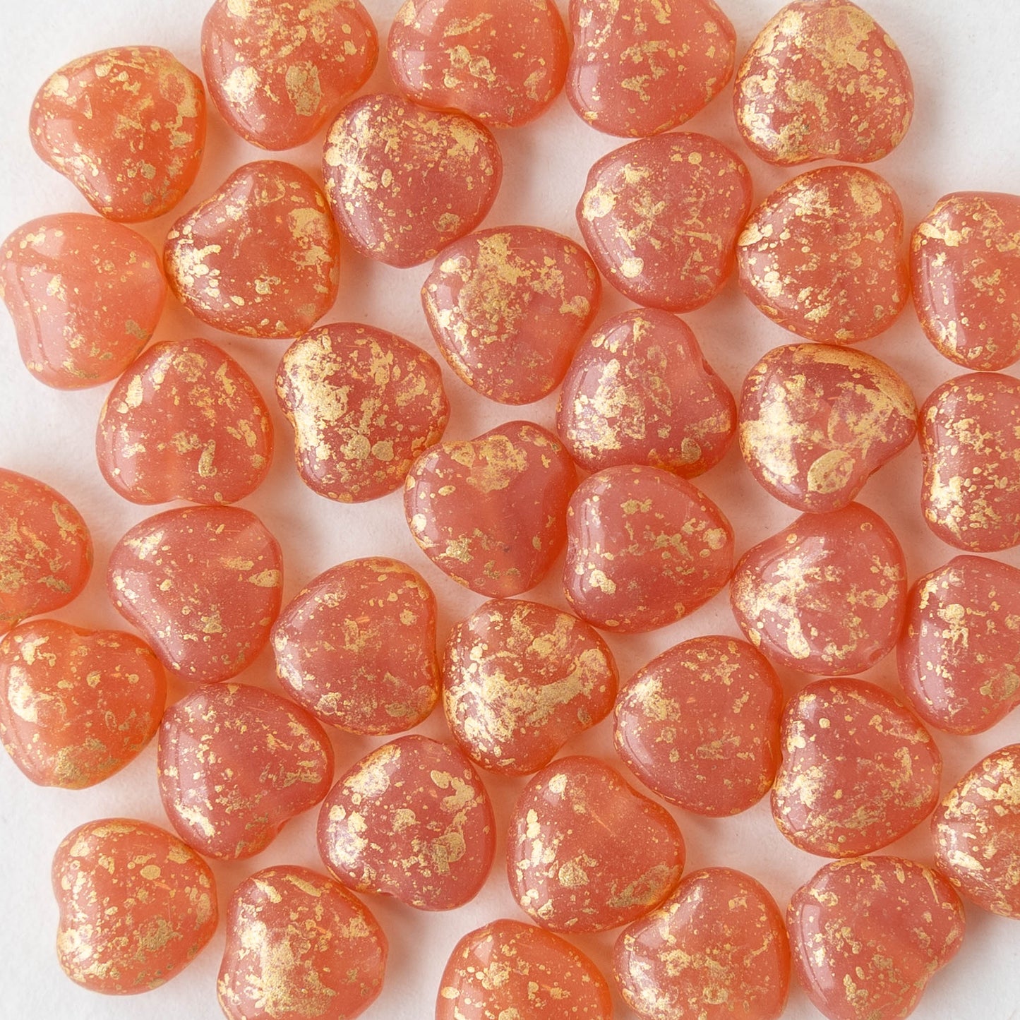 8mm Glass Heart Beads - Opaline Pink with Gold Dust - 20 hearts