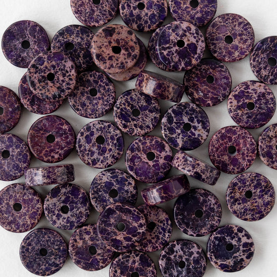 3x8mm Impression Jasper Wheel Beads - Purple - 30 Beads