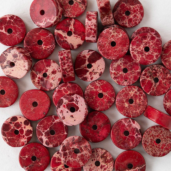 3x8mm Impression Jasper Wheel Beads - Red - 30 Beads