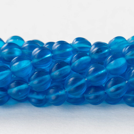 8mm Glass Melon Bead - Transparent Capri Blue- 30 Beads