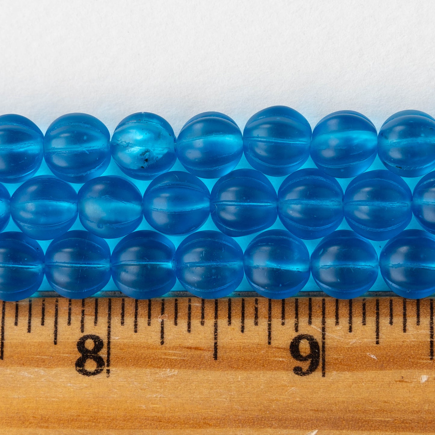 8mm Glass Melon Bead - Transparent Capri Blue- 30 Beads