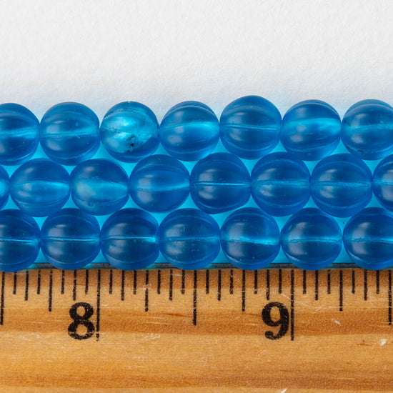 8mm Glass Melon Bead - Transparent Capri Blue- 30 Beads