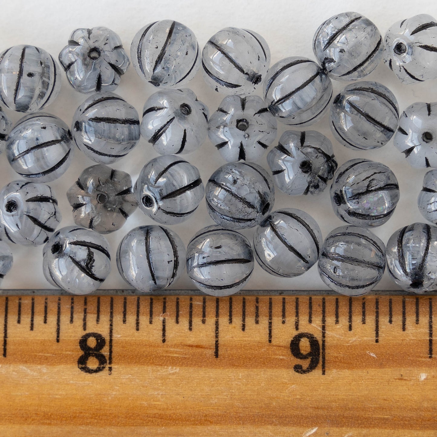 8mm Glass Melon Beads - Crystal Opal with Black Wash - 20 Beads