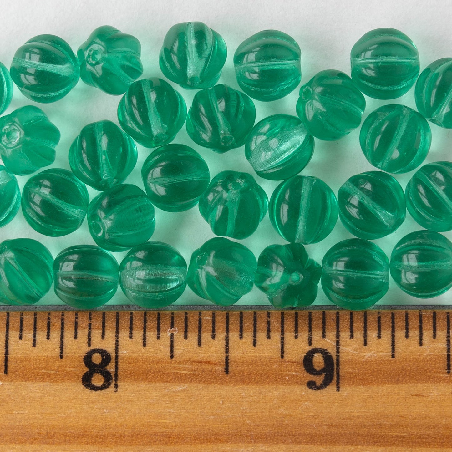 Load image into Gallery viewer, 8mm Glass Melon Beads - Green- 50 beads

