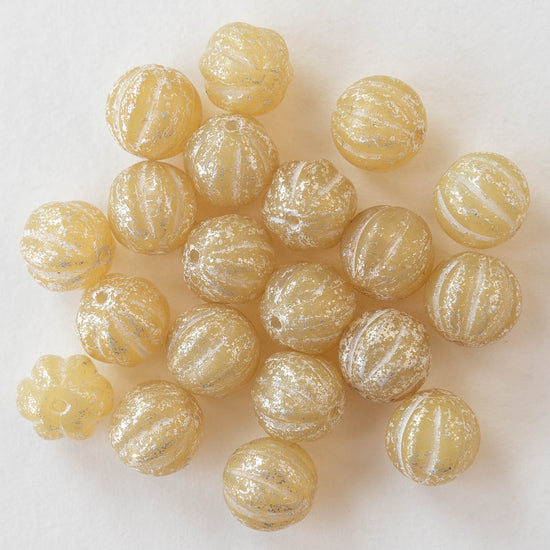 8mm Melon Beads - Opal Ivory with Mercury Finish - 20 Beads