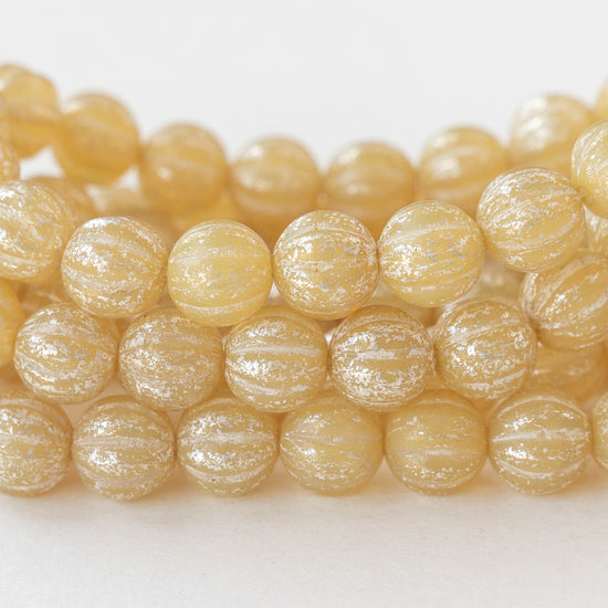 8mm Melon Beads - Opal Ivory with Mercury Finish - 20 Beads