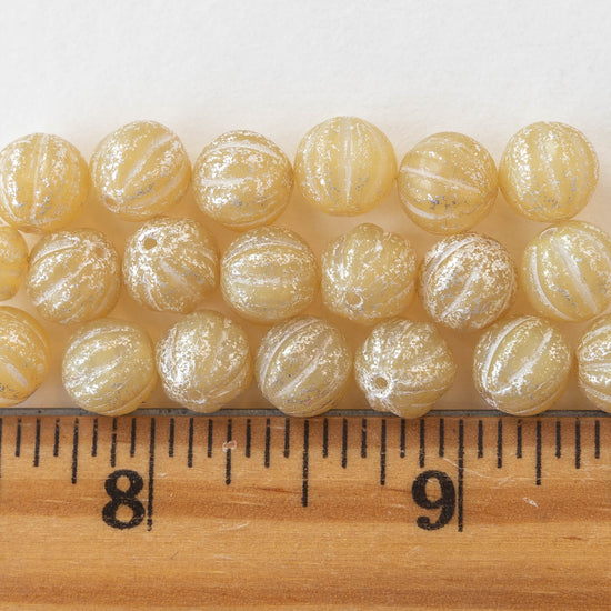 8mm Melon Beads - Opal Ivory with Mercury Finish - 20 Beads