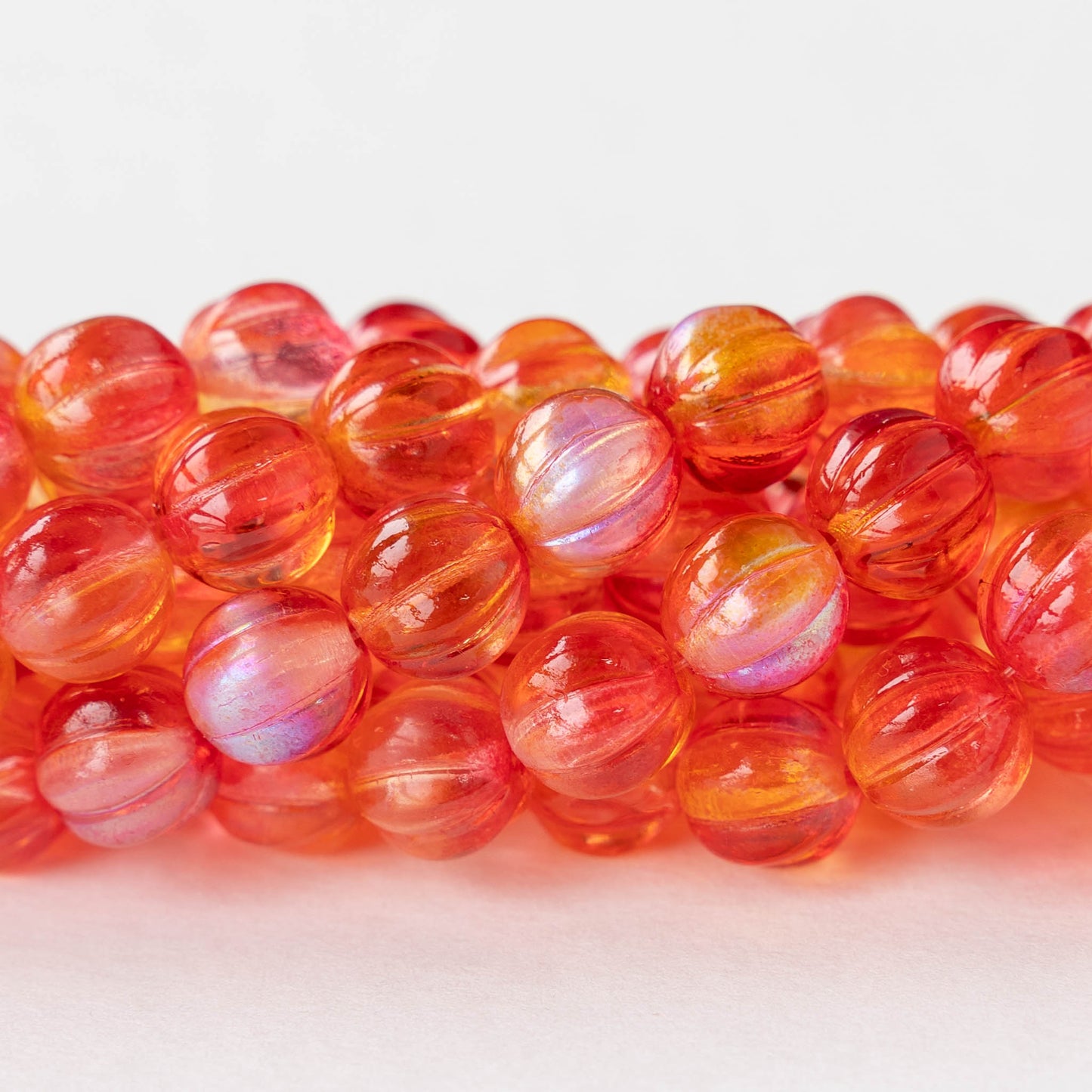 8mm Glass Melon Bead - Transparent Peachy AB - 25 Beads