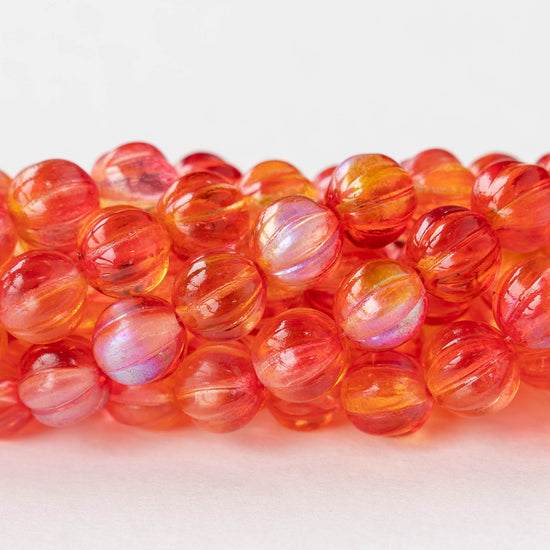 8mm Glass Melon Bead - Transparent Peachy AB - 25 Beads