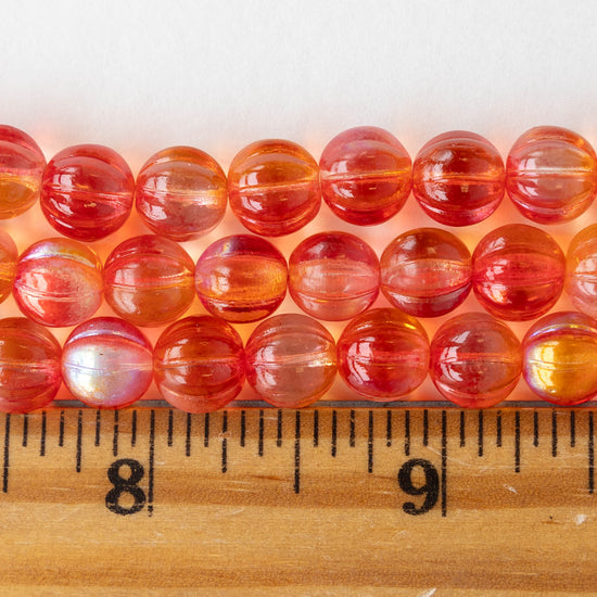 8mm Glass Melon Bead - Transparent Peachy AB - 25 Beads