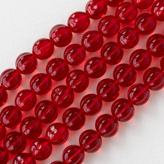 8mm Glass Melon Bead - Transparent Red - 30 Beads