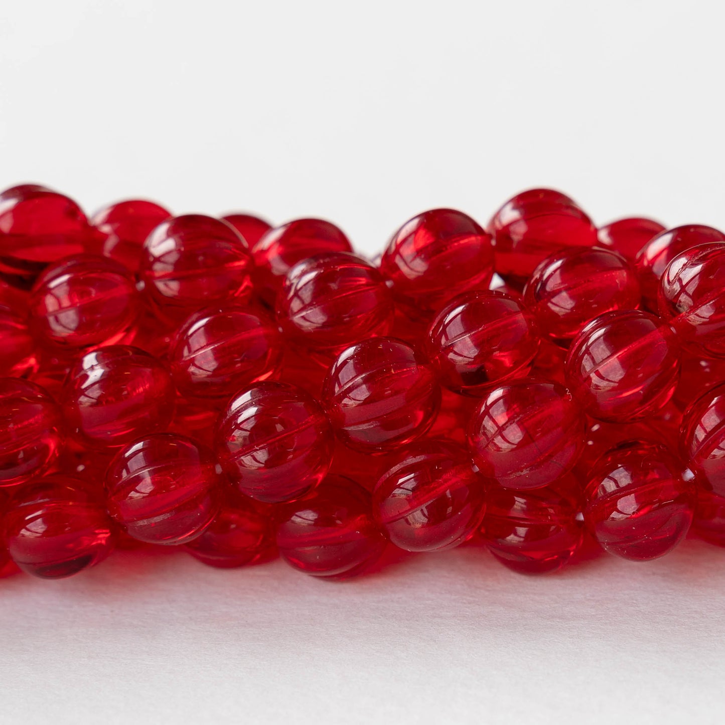 8mm Glass Melon Bead - Transparent Red - 30 Beads