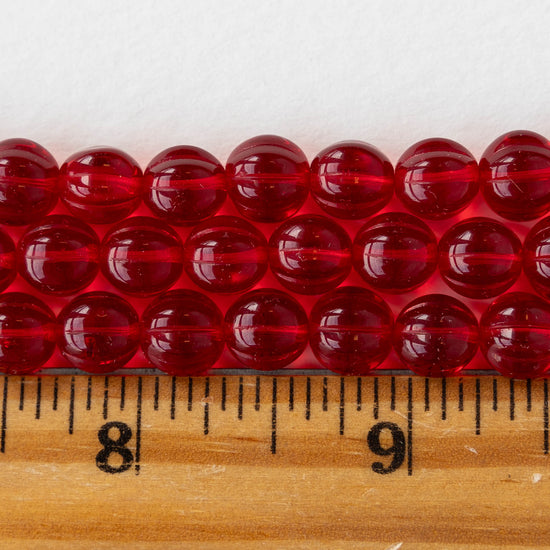 8mm Glass Melon Bead - Transparent Red - 30 Beads