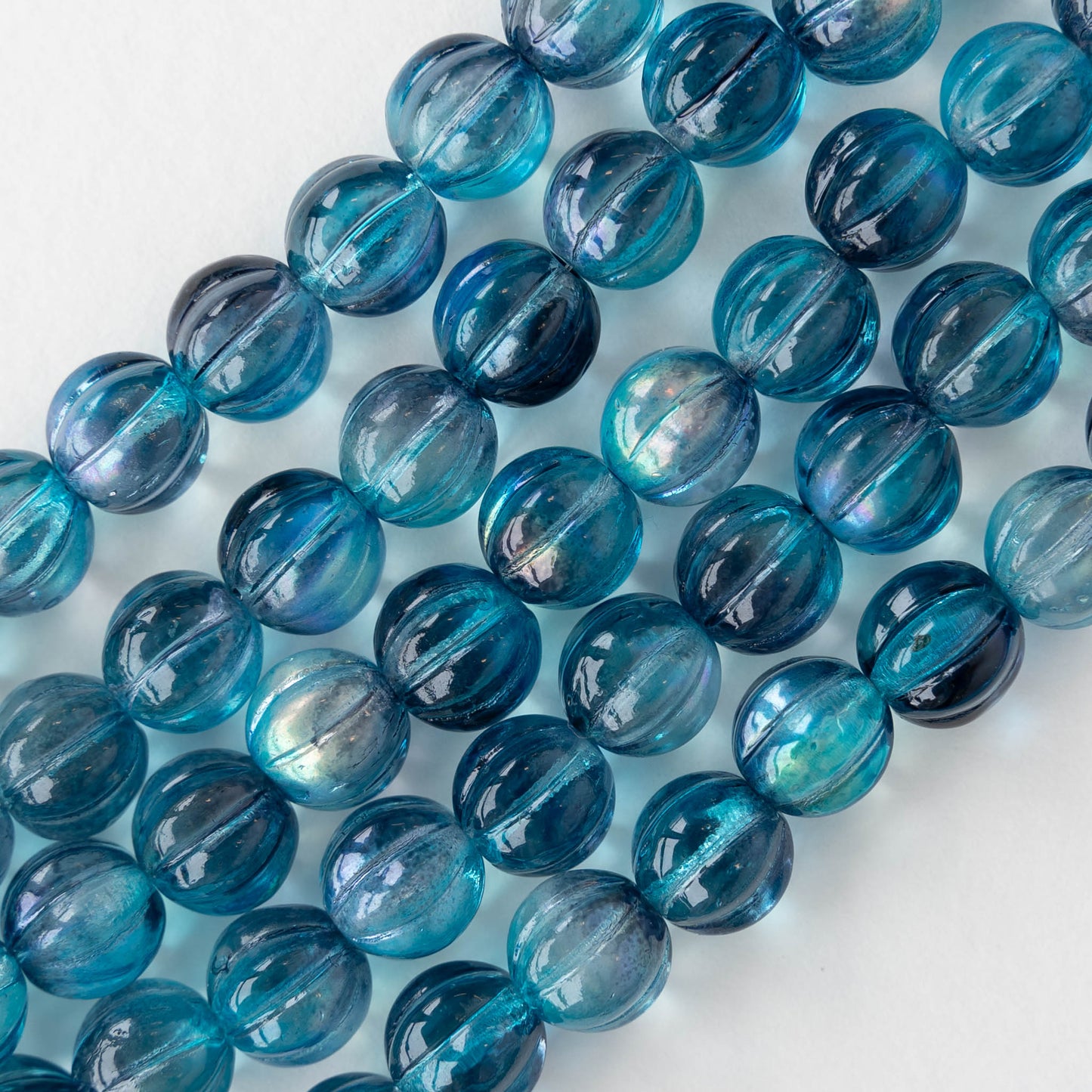 8mm Glass Melon Bead - Transparent Teal AB - 20 Beads