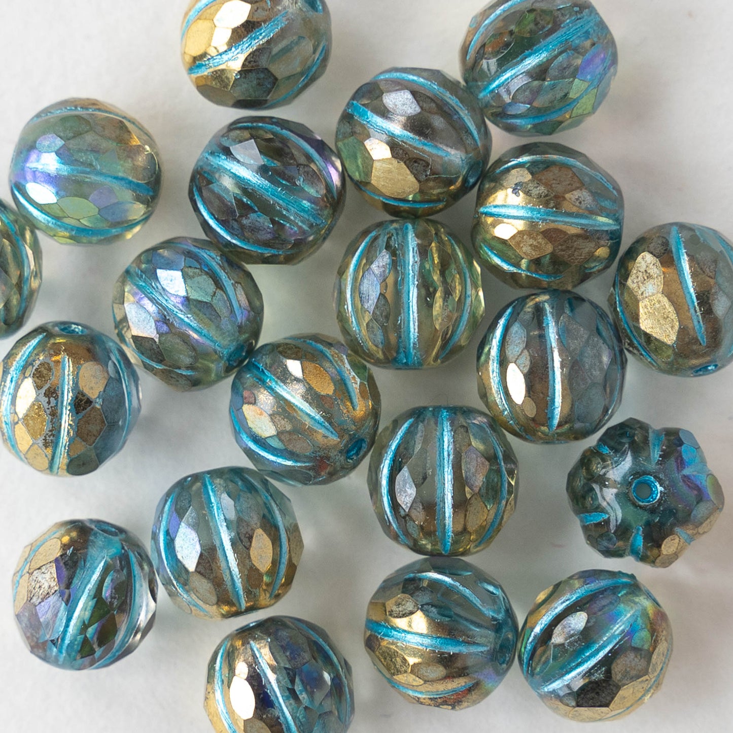 10mm Melon Beads for Jewelry Making Supply 10mm Round Beads Czech Glass  Beads Fluted Glass Beads Seafoam Amber Luster AB 