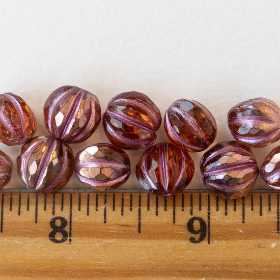 8mm Faceted Round Melon Beads -  Peach Copper - 12 beads