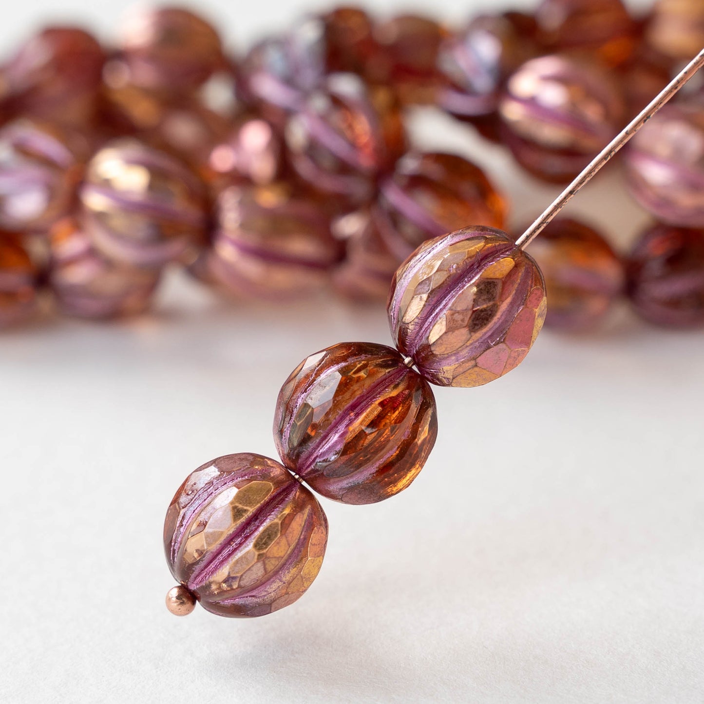 8mm Faceted Round Melon Beads -  Peach Copper - 12 beads