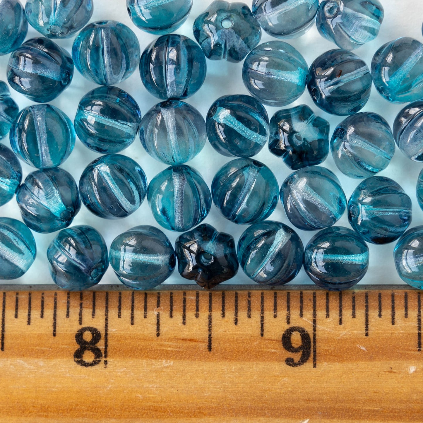 8mm Glass Melon Beads - Transparent Blue Crystal Mix - 20 Beads